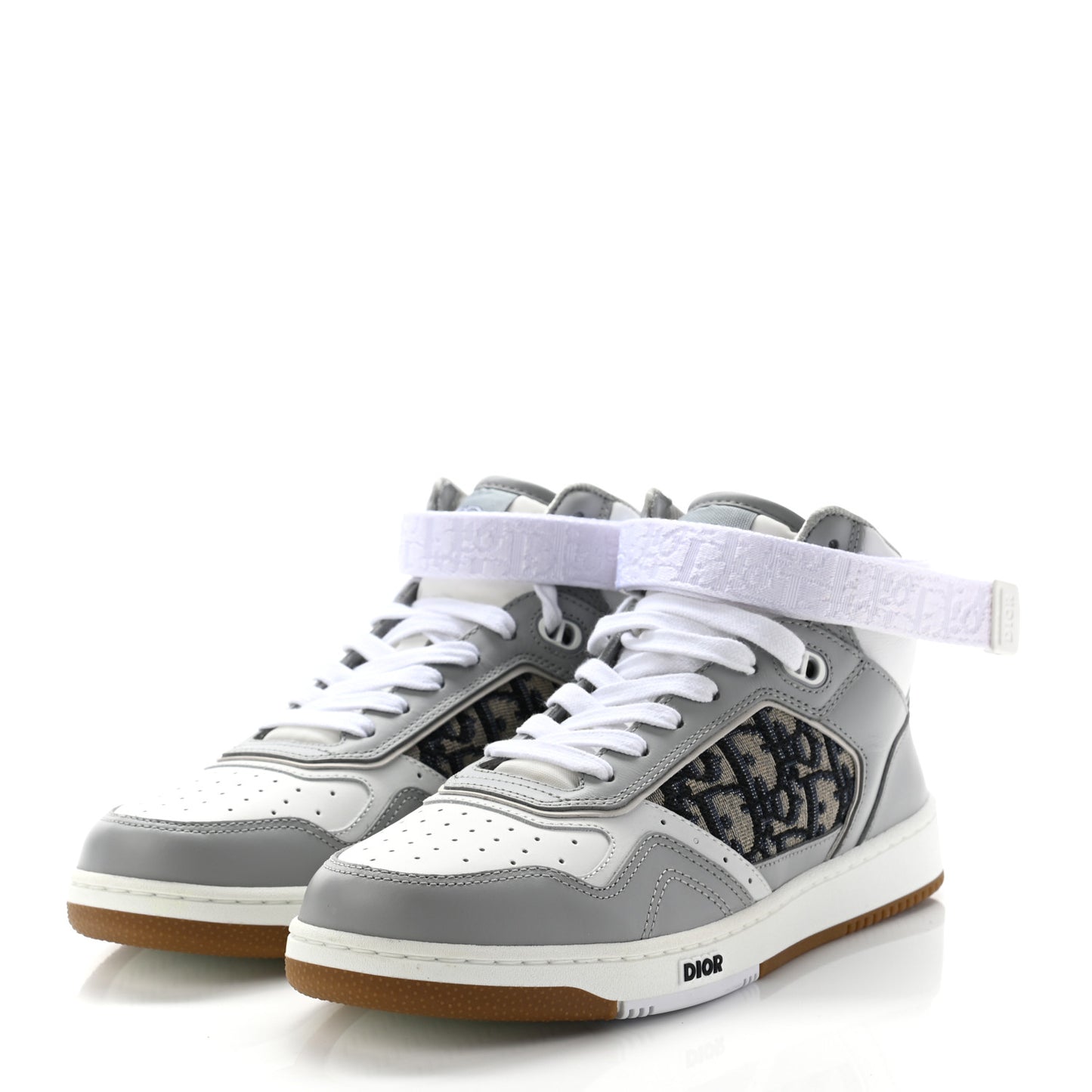 Smooth Calfskin Jacquard Oblique Mens B27 Mid Top Sneakers 40 Beige Blue