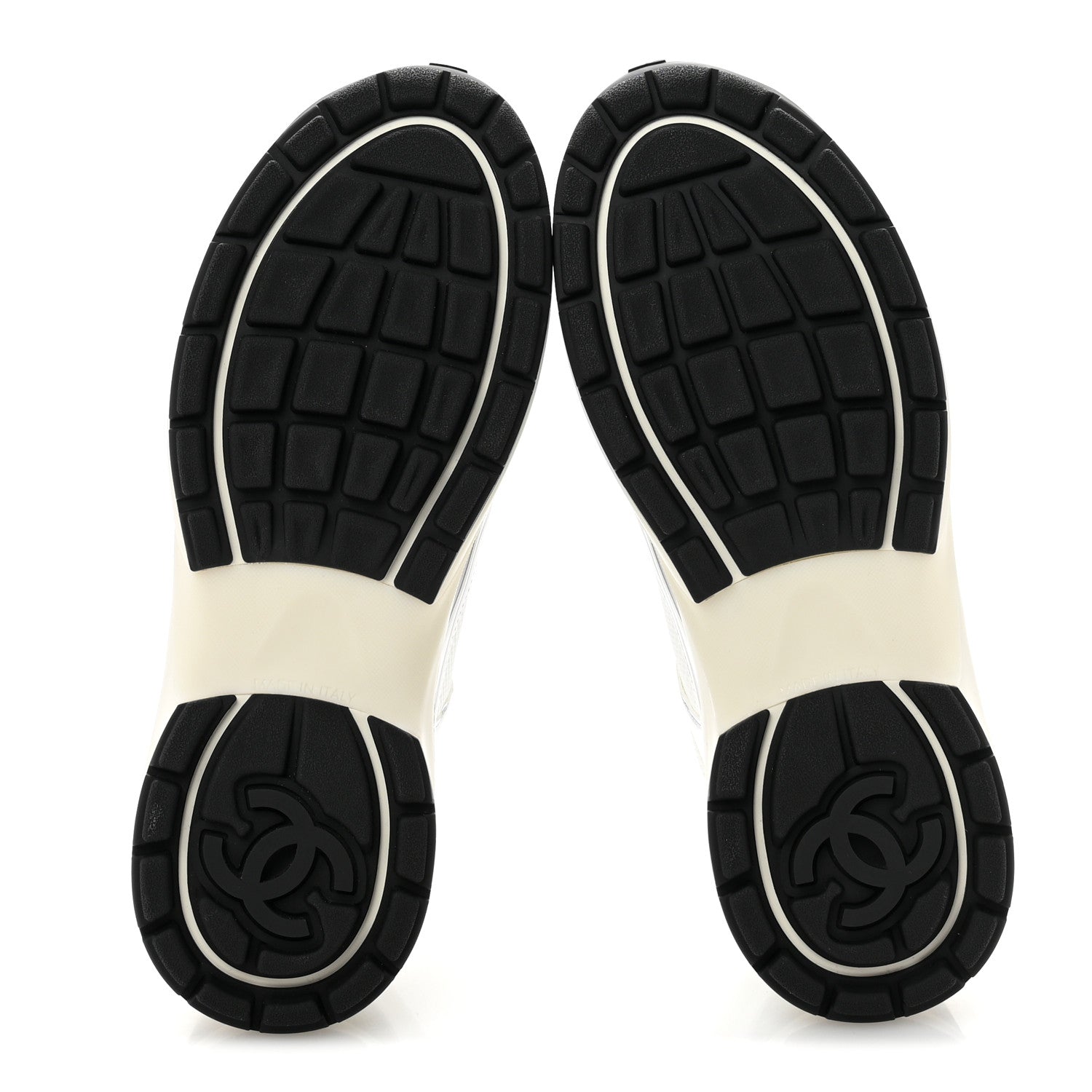 Chanel Fabric Laminated Calfskin Stretch CC Sneakers 39.5 White Silver 6 of 10