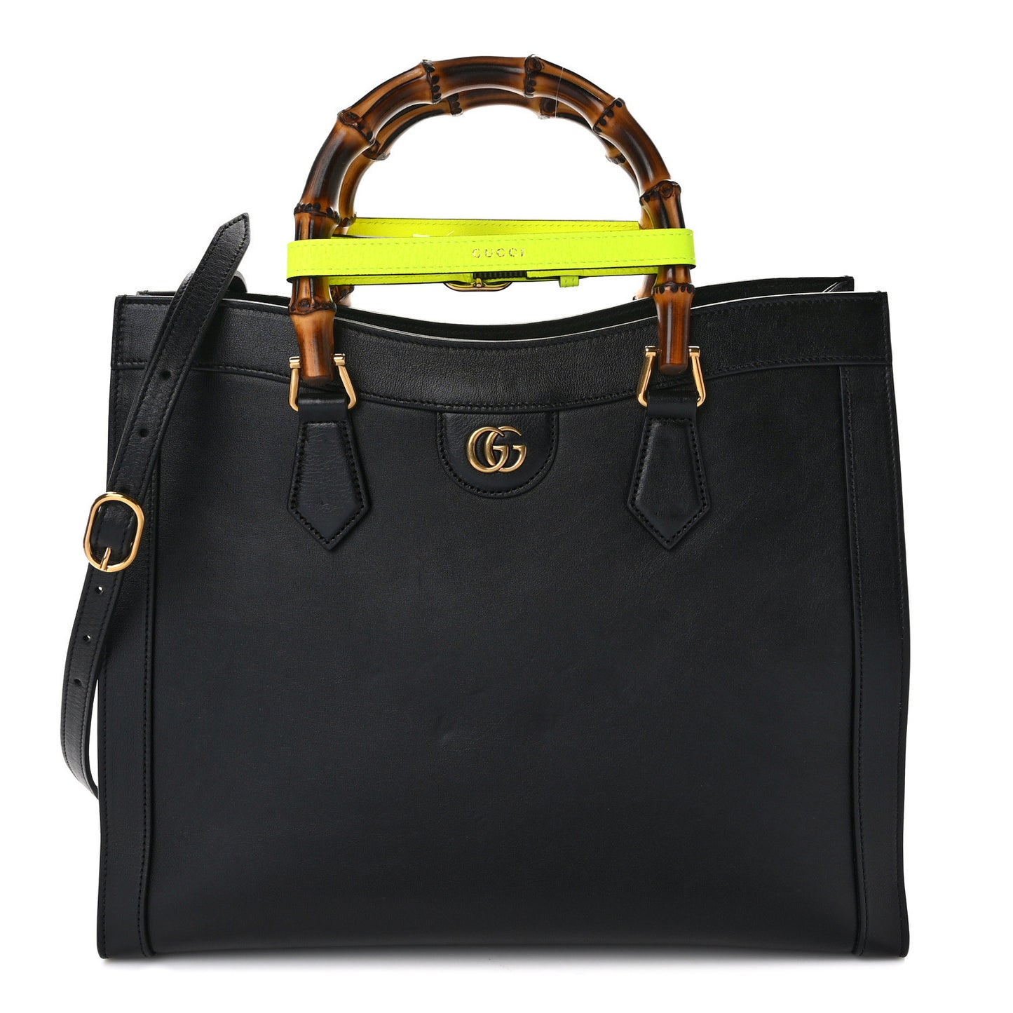 Calfskin Medium Diana Tote Bag Black Yellow Fluo