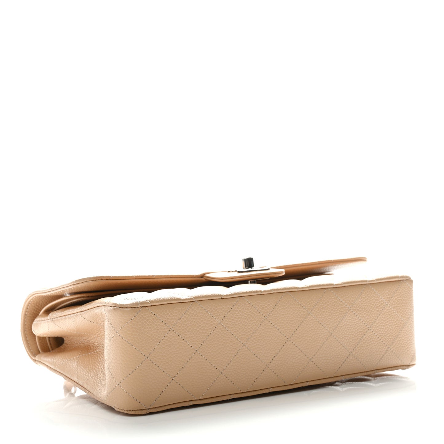 Caviar Quilted Medium Double Flap Beige