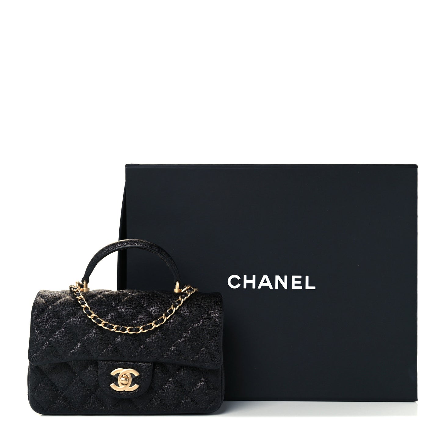 Caviar Quilted Mini Top Handle Rectangular Flap Black