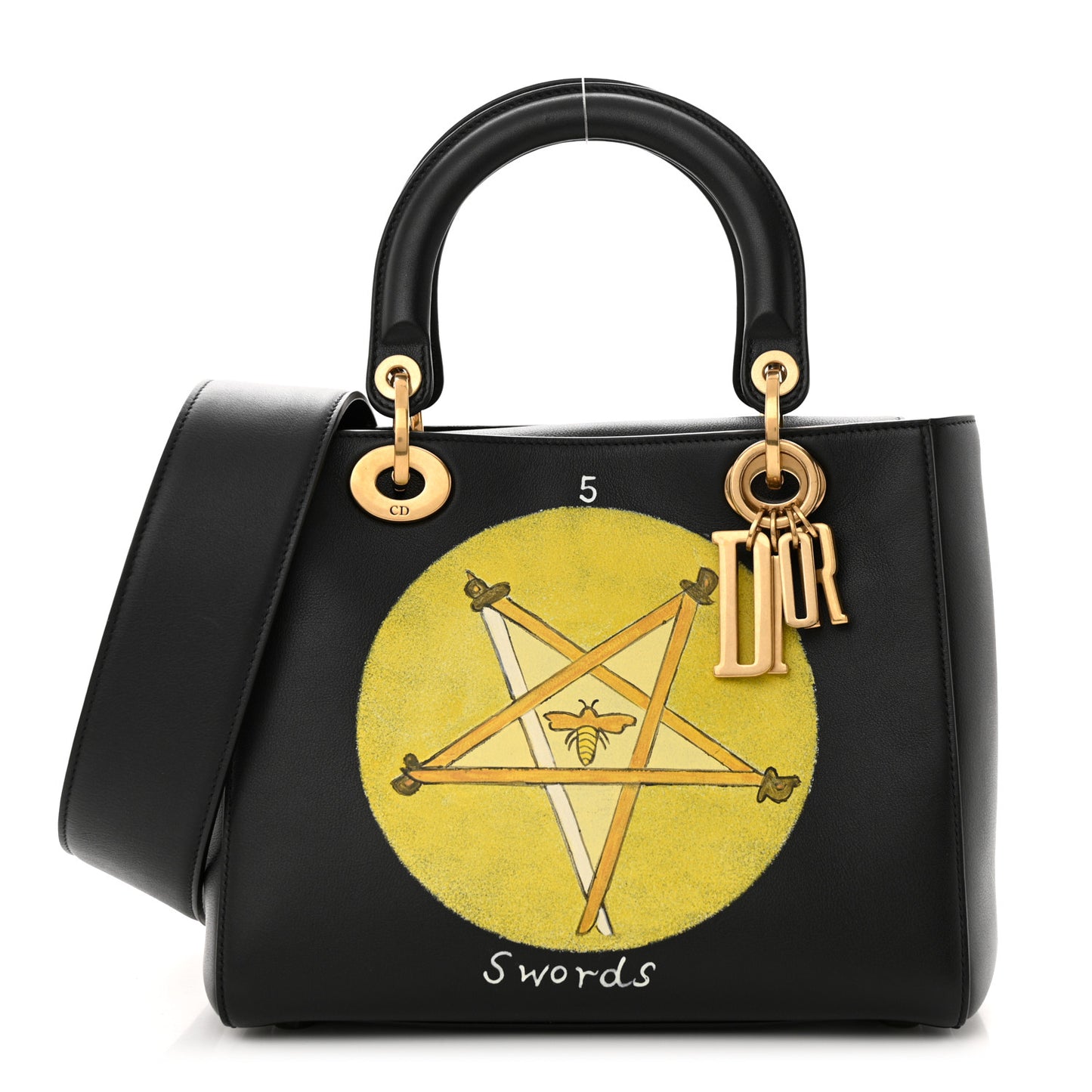 Calfskin Hand Painted Swords Medium Lady Dior Black