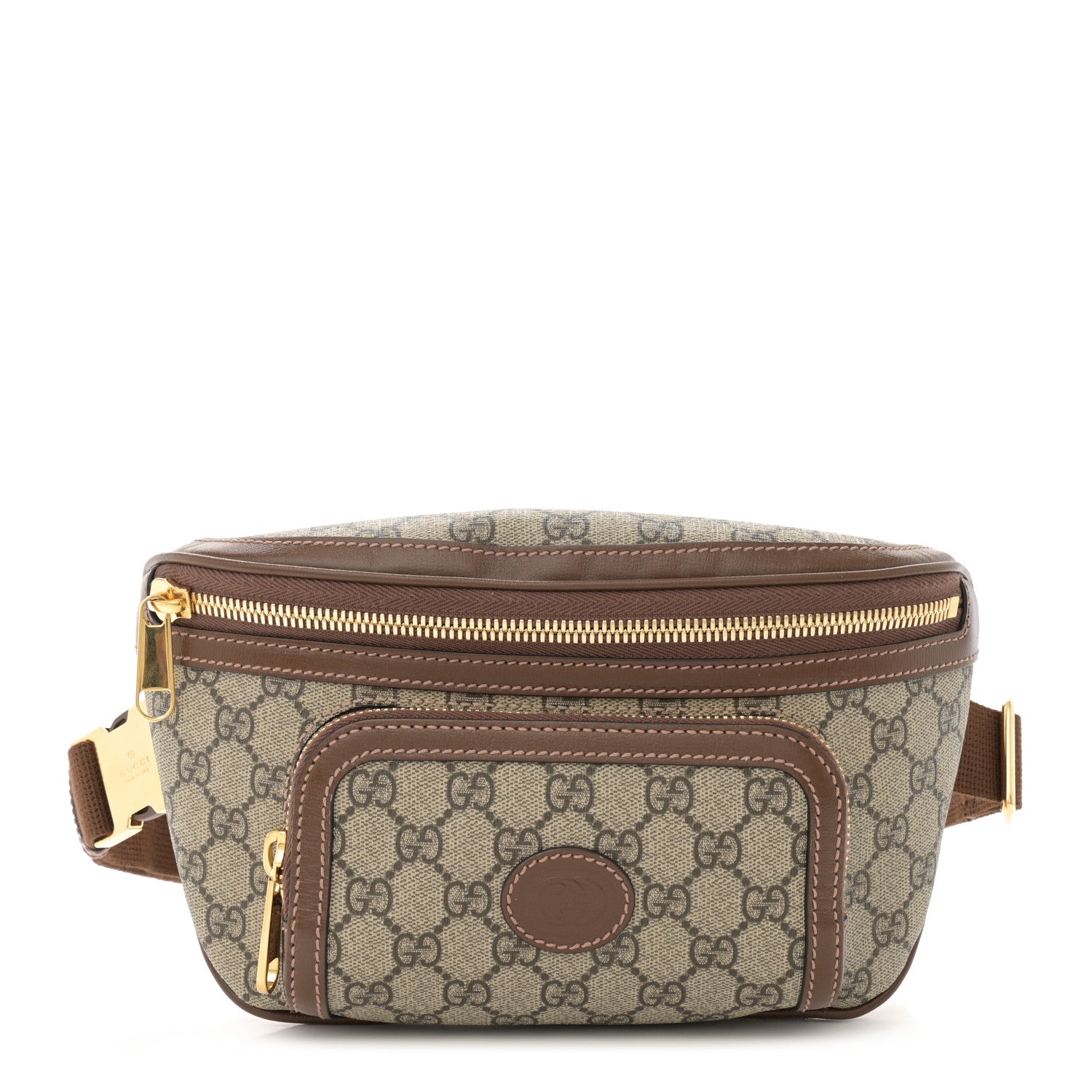 Gucci GG Supreme Monogram Textured Calfskin Retro Interlocking G Belt Bag Beige Ebony Brown Sugar 1 of 12
