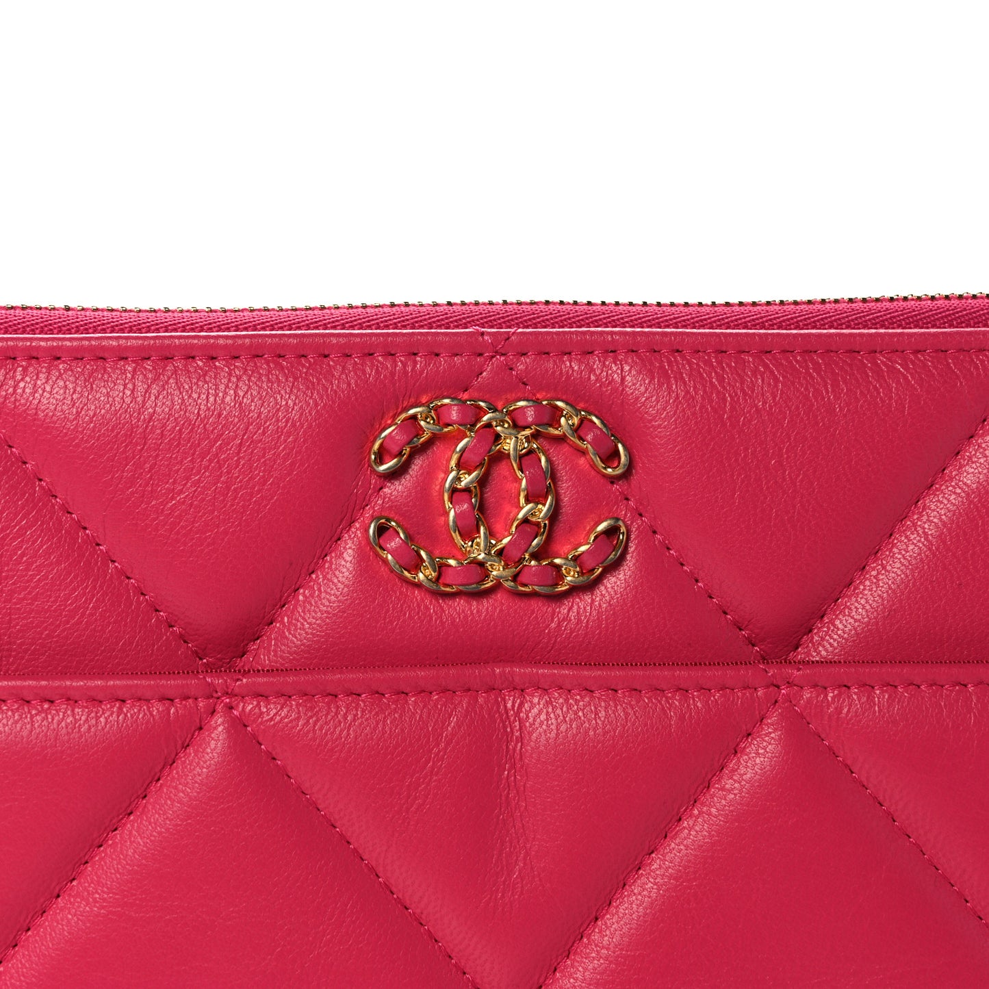 Shiny Goatskin Quilted Chanel 19 Pouch Dark Pink