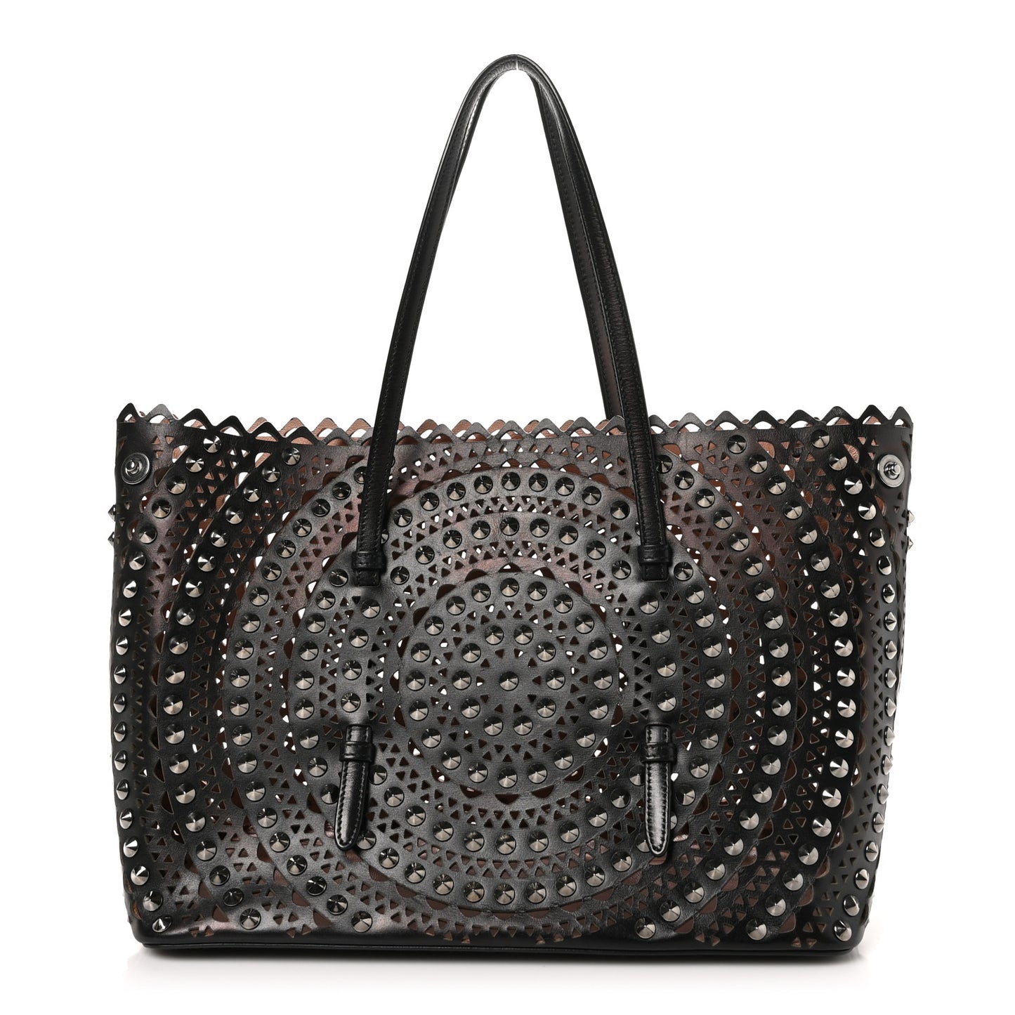 Calfskin Laser Cut Studded Mina 32 Tote Tote Black