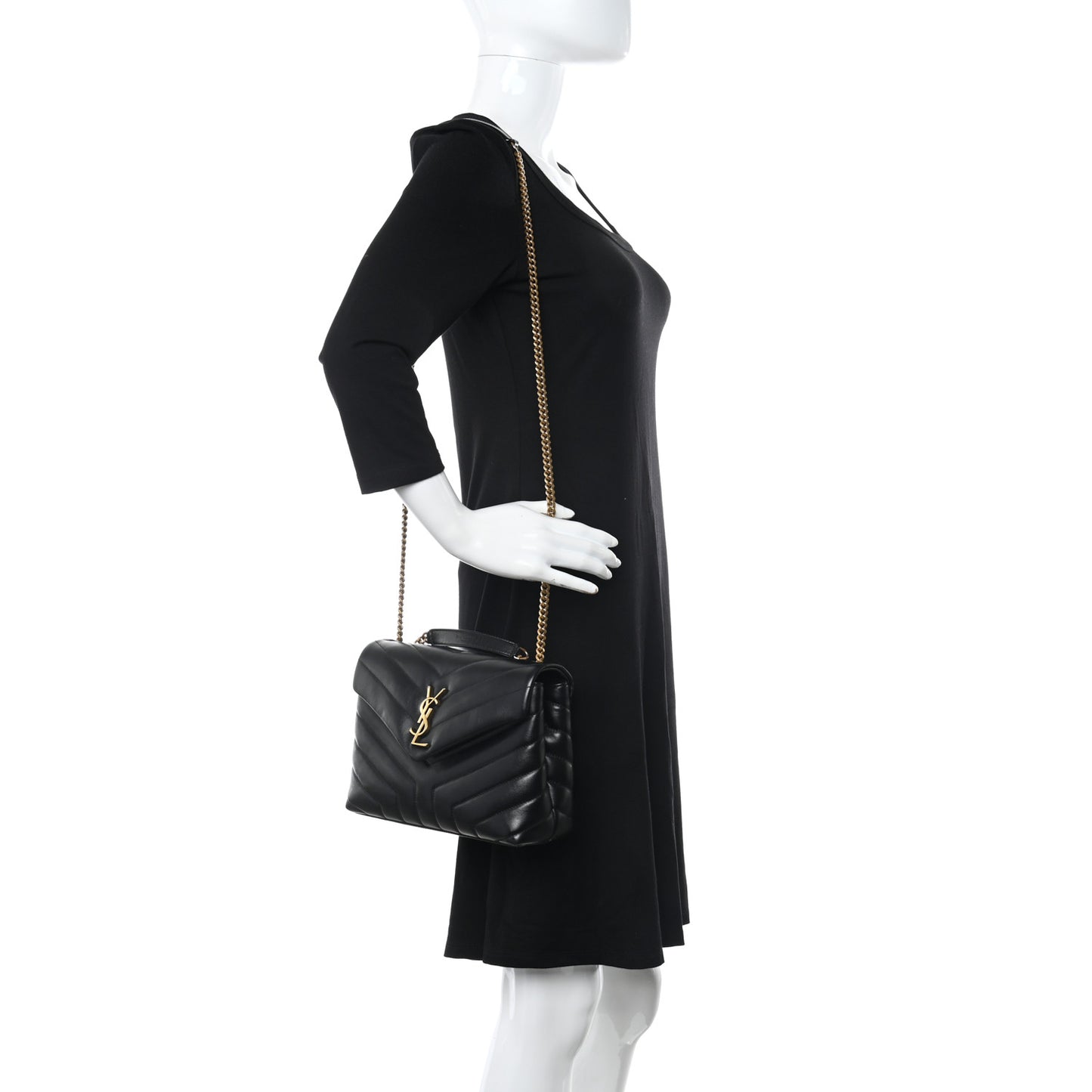 Calfskin Y Quilted Monogram Small Loulou Chain Satchel Black