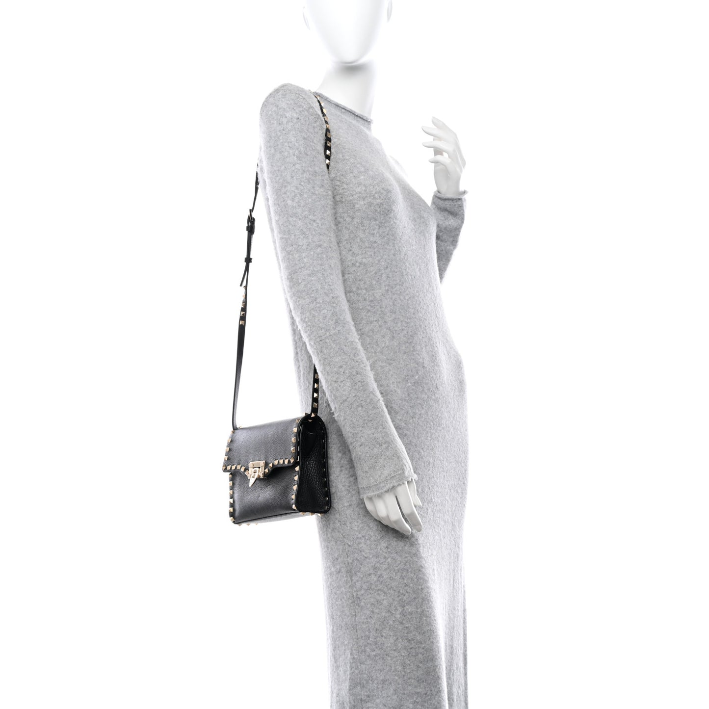Pebbled Calfskin Medium Rockstud Flip Lock Crossbody Bag Black