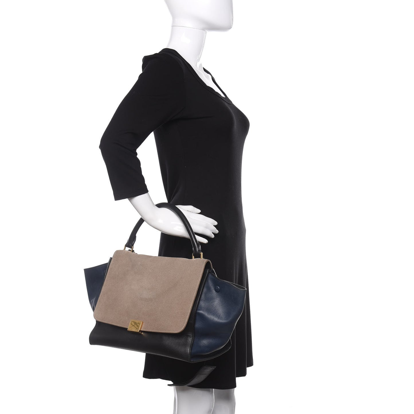 Calfskin Suede Medium Tri-Color Trapeze Grey
