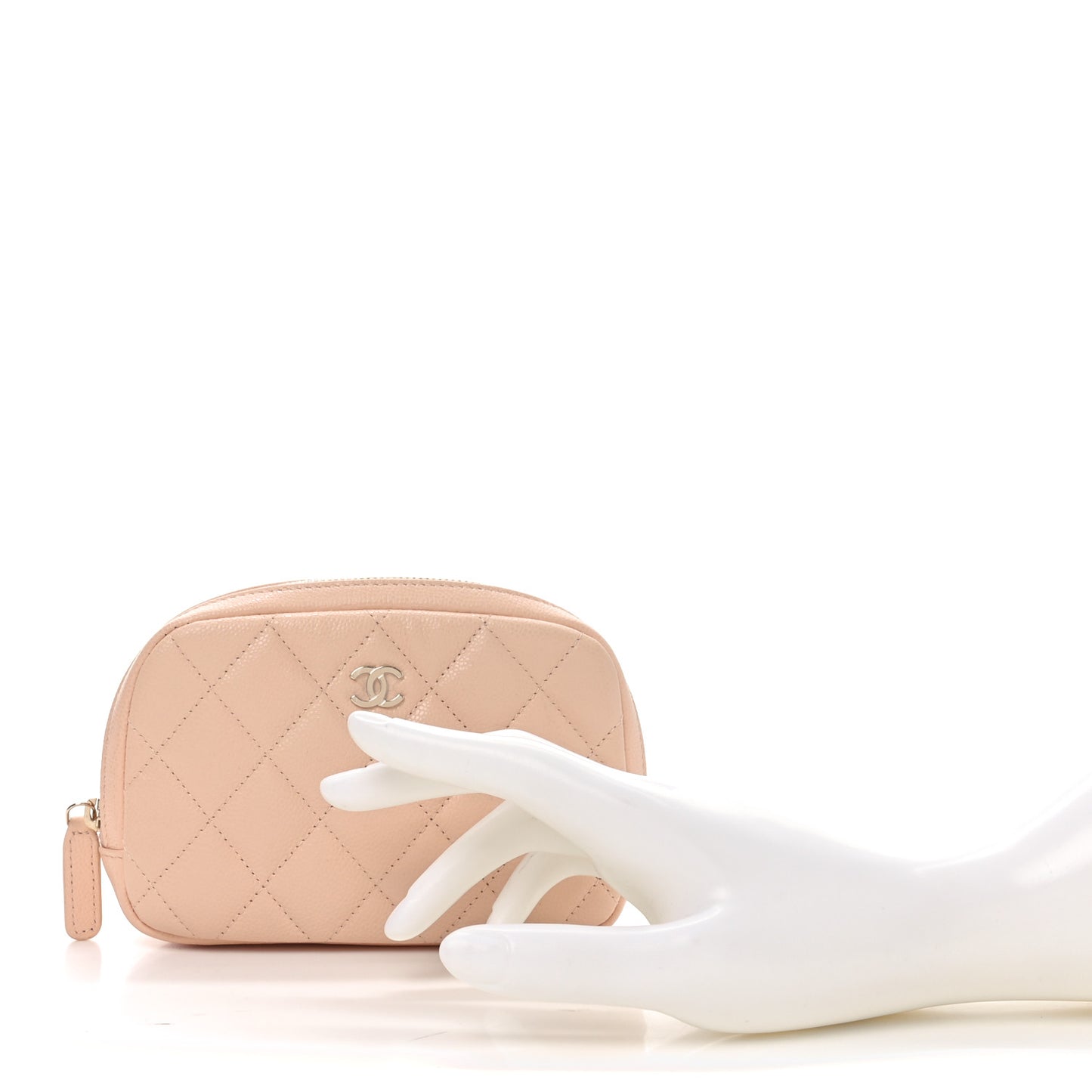 Caviar Quilted Small Curvy Pouch Cosmetic Case Light Beige