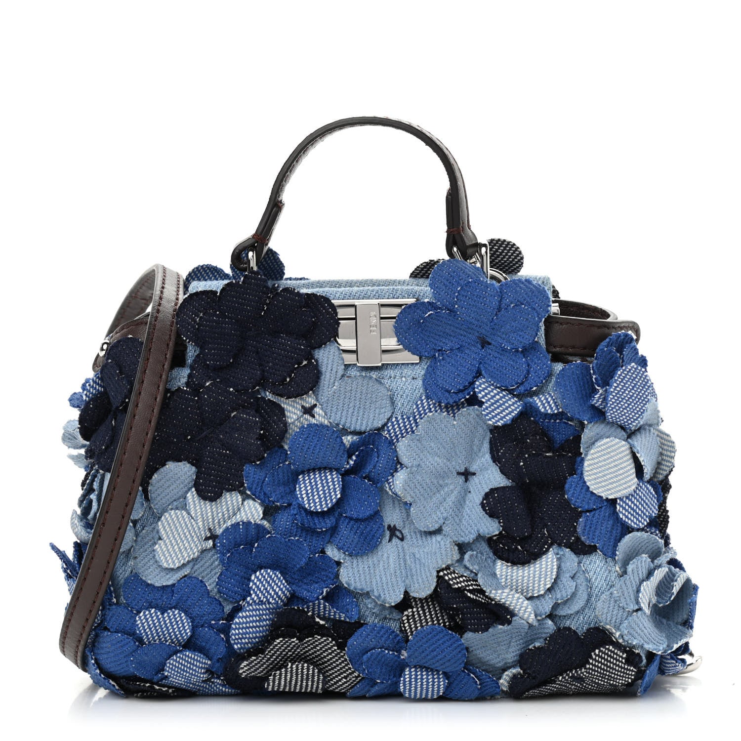 Fendi Denim Flowers Micro Peekaboo Iconic Satchel Blue 984650