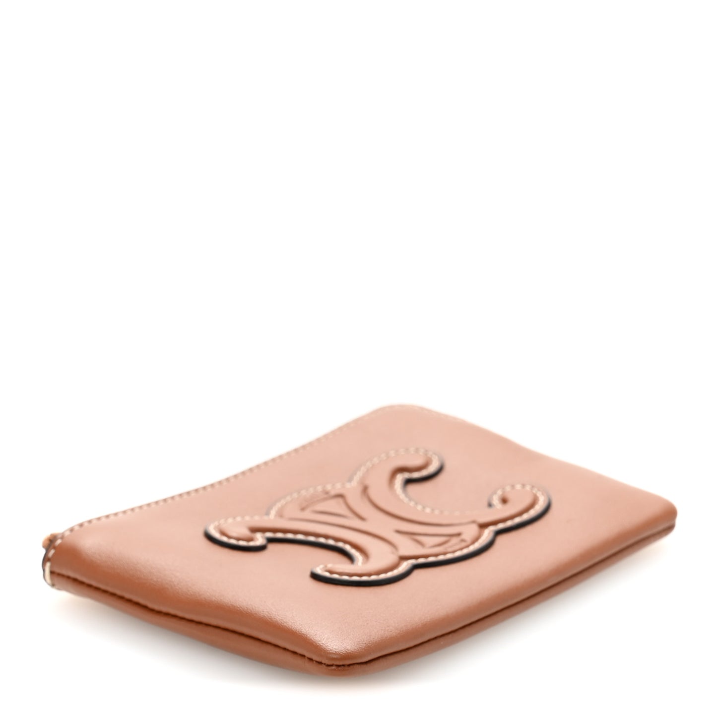 Smooth Calfskin Cuir Triomphe Coin and Card Pouch With Hook Tan