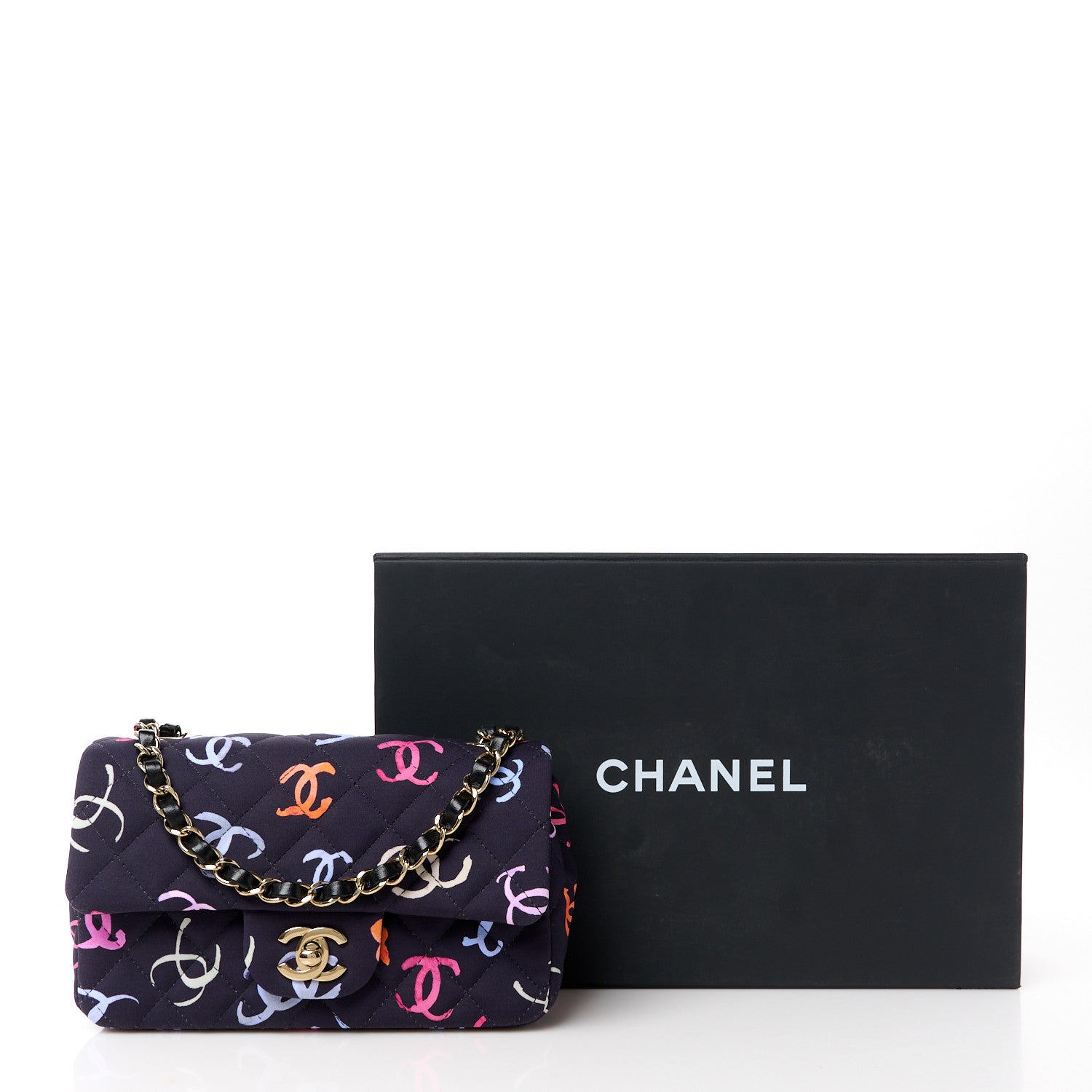 Chanel Printed Fabric Quilted Mini Rectangular Flap Black Pink Blue Yellow Orange 14 of 14