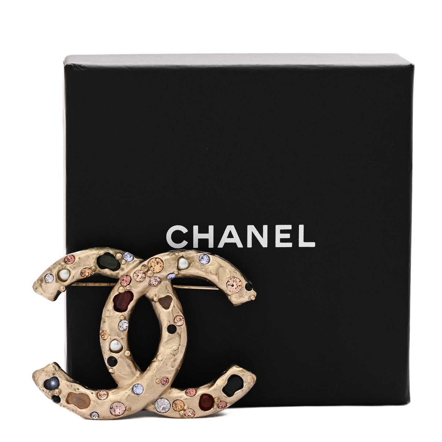 Metal Resin Crystal CC Brooch Gold