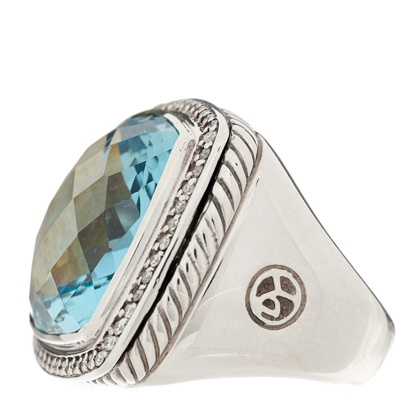 Sterling Silver Diamond Blue Topaz 20mm Albion Ring 56 7.5