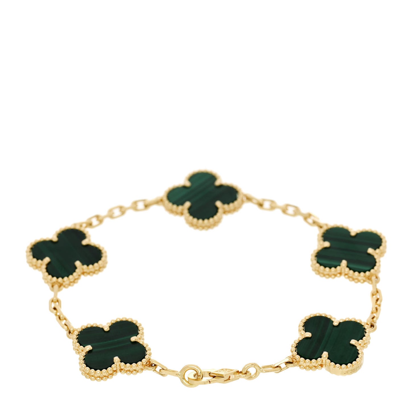 18K Yellow Gold Malachite 5 Motifs Vintage Alhambra Bracelet