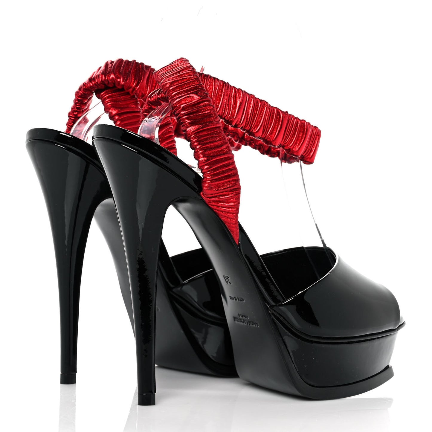 Patent Tribute Elastic Ankle Strap Platform Sandals 38 Black Red