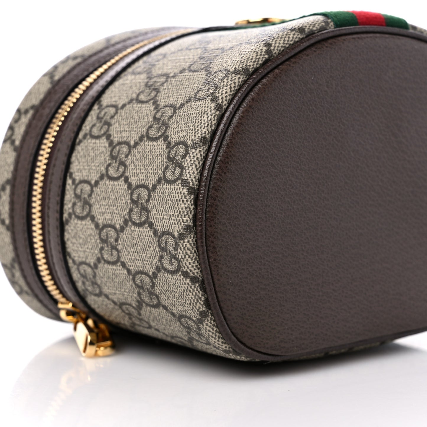GG Supreme Monogram Textured Calfskin Web Ophidia Vanity Cosmetic Case Beige Ebony New Acero