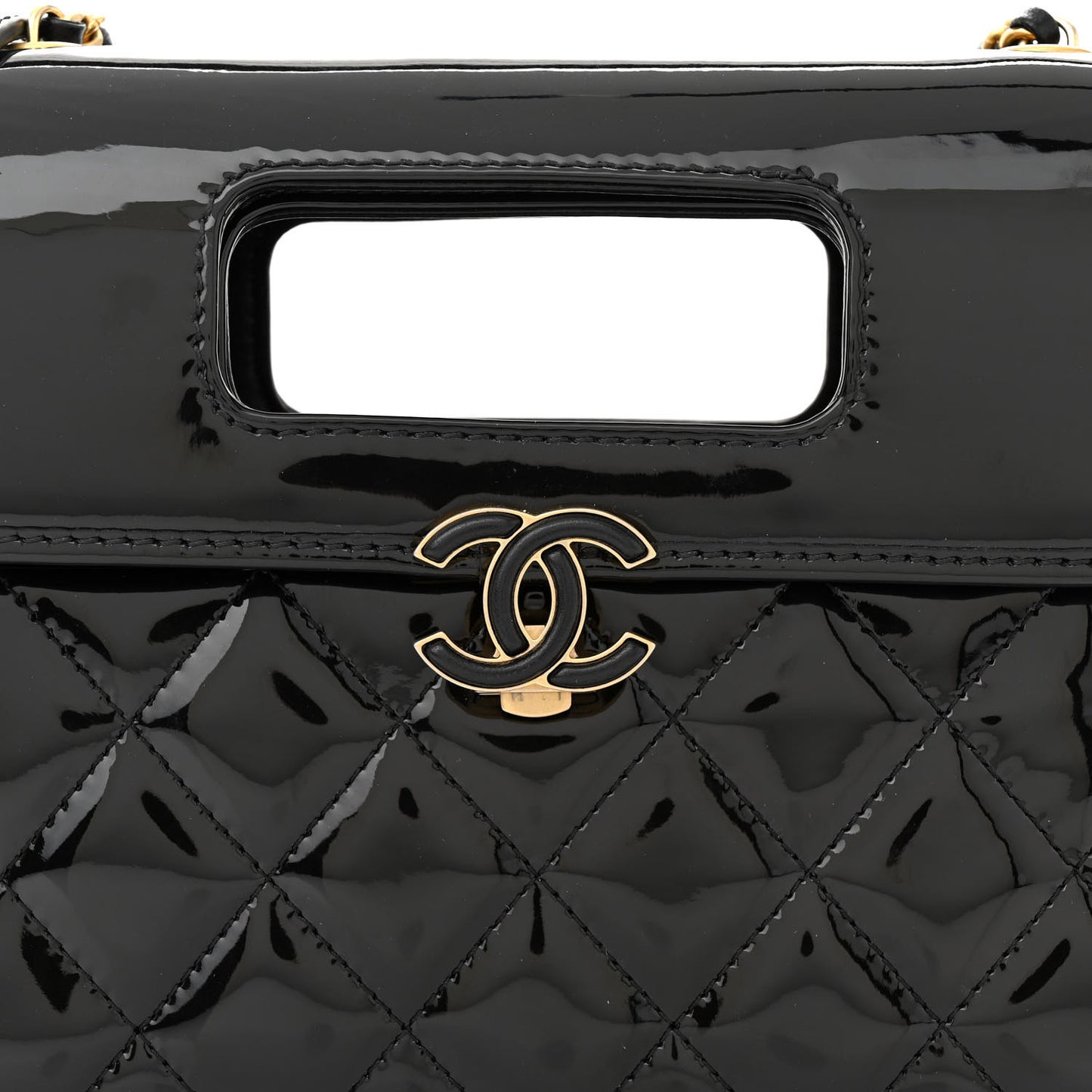 Patent Quilted Mini Graphic Catch Flap Black