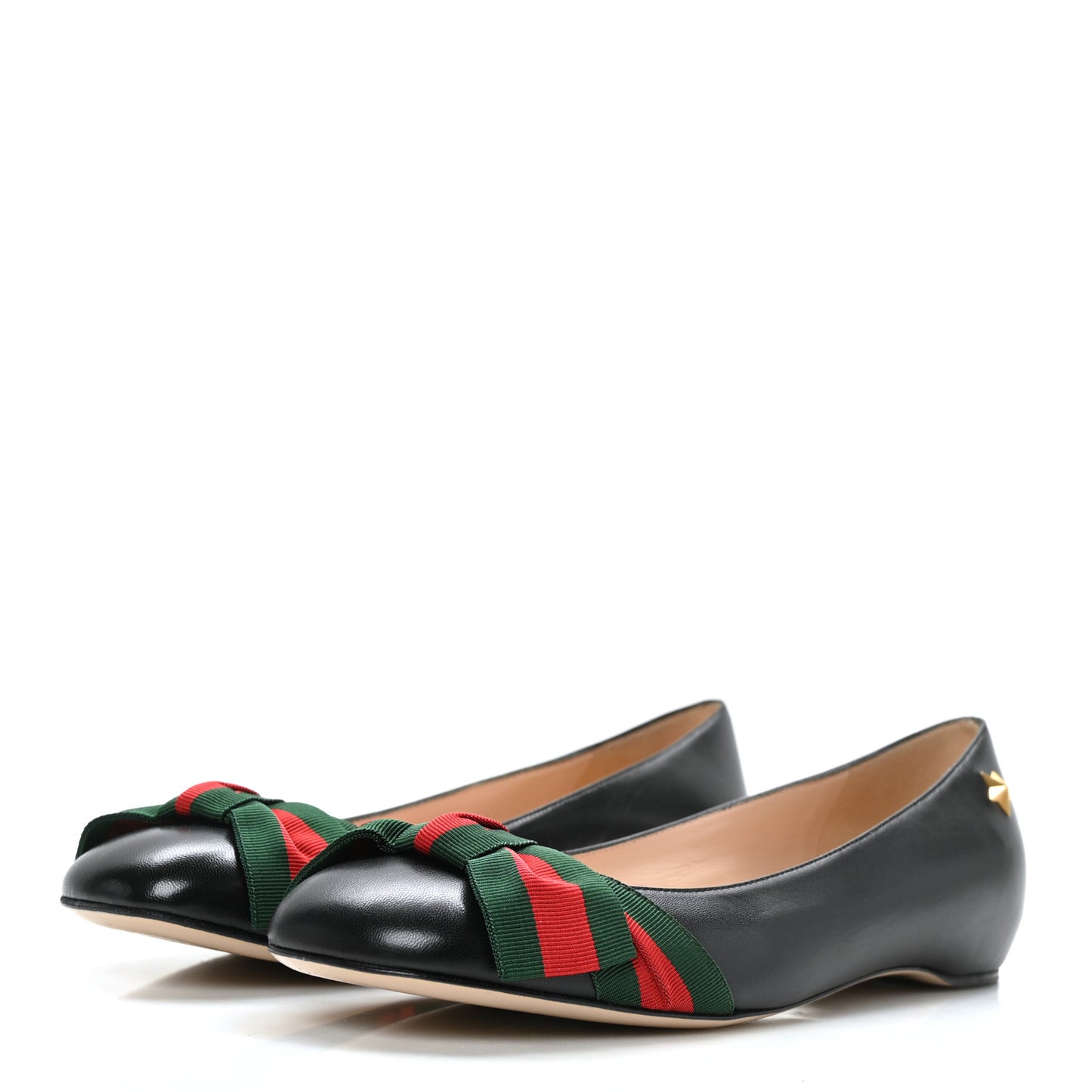 Calfskin Web Ballerina Flat 36 Black