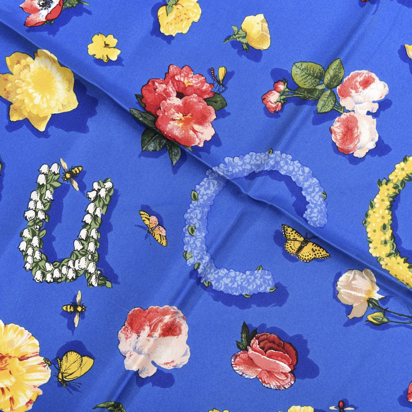 Silk Guccy Floral Print Pocket Square Blue