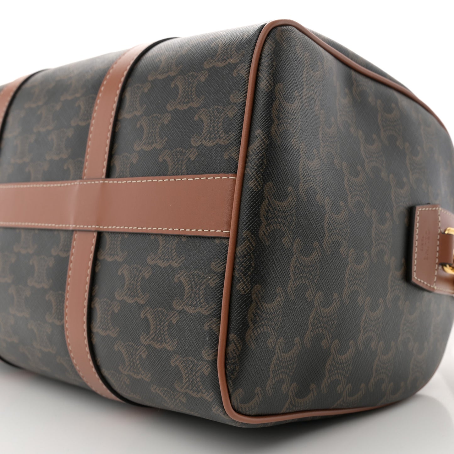 Triomphe Canvas Calfskin Large Boston Bag Tan
