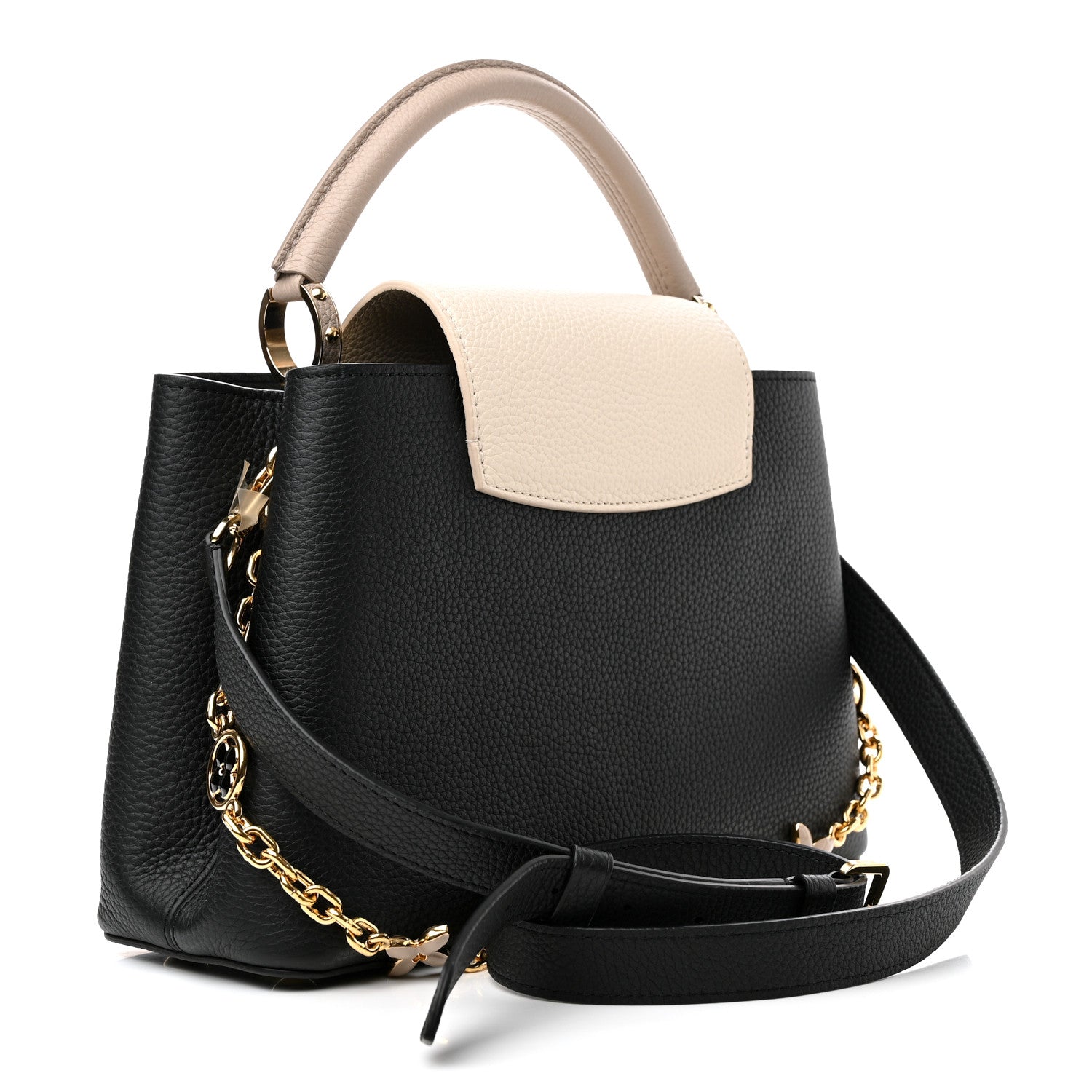 Louis Vuitton Taurillon Flower Chain Capucines MM Black Galet Gray Pearly Cream 2 of 11