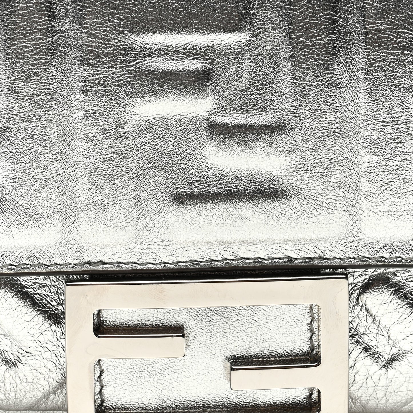 Vitello Catalan FF 1974 Embossed Mini Baguette Argento