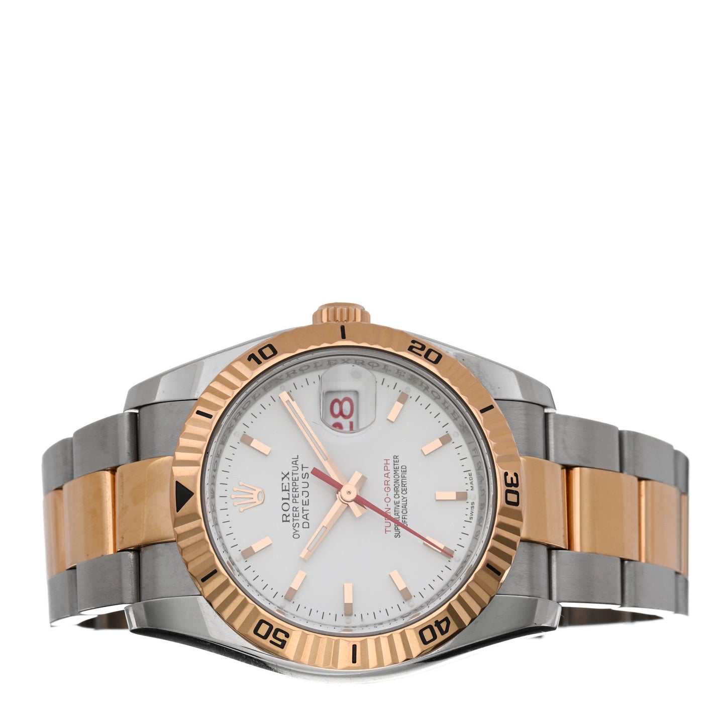 Stainless Steel 18K Everose Gold 36mm Oyster Perpetual Datejust Turn-O-Graph Watch White 116261