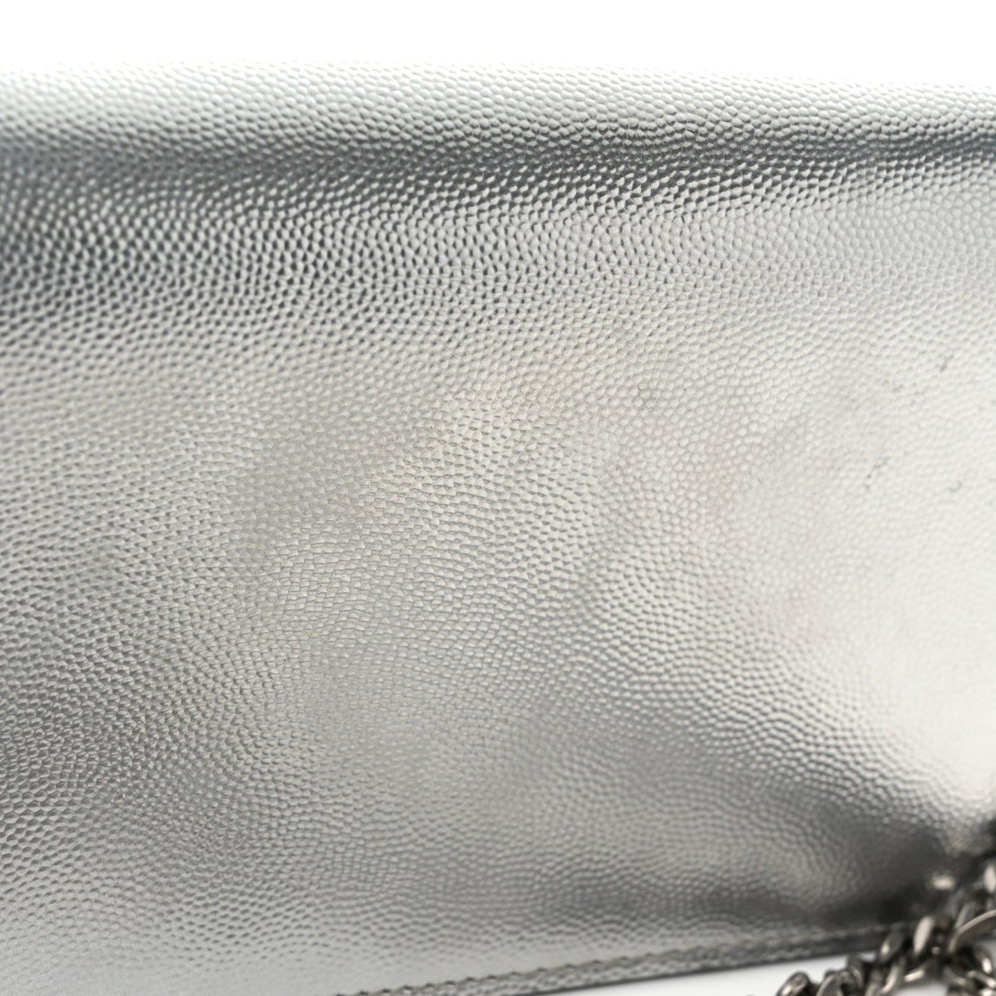 Metallic Grain De Poudre Kate Monogram Tassel Chain Wallet Silver