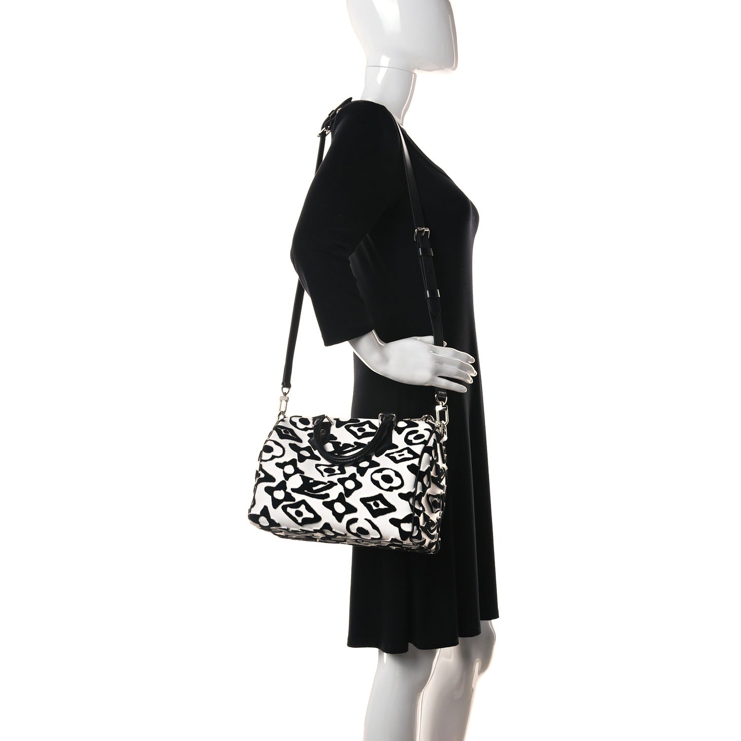 X UF Tufted Monogram Speedy Bandouliere 25 White Black
