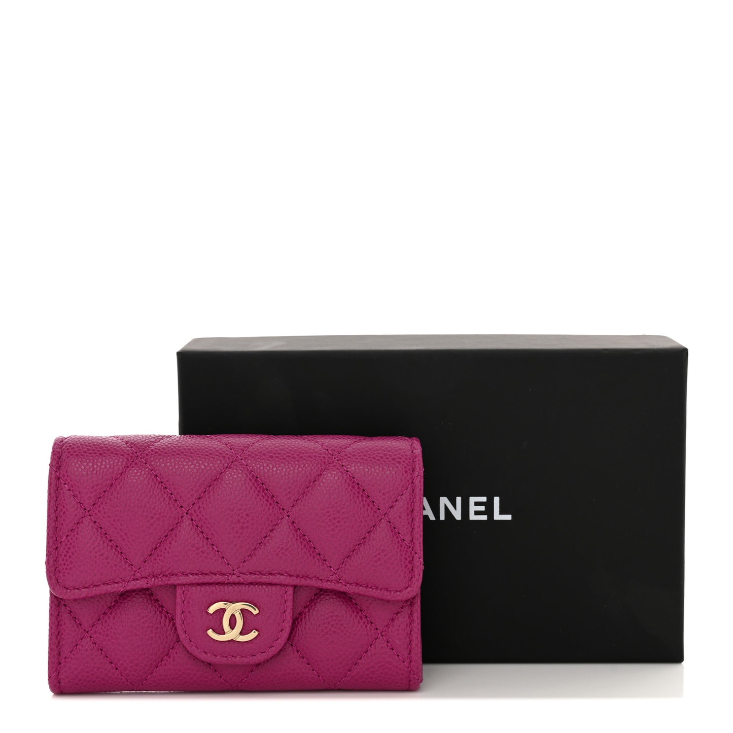 Caviar Quilted Flap Card Holder Wallet Purple