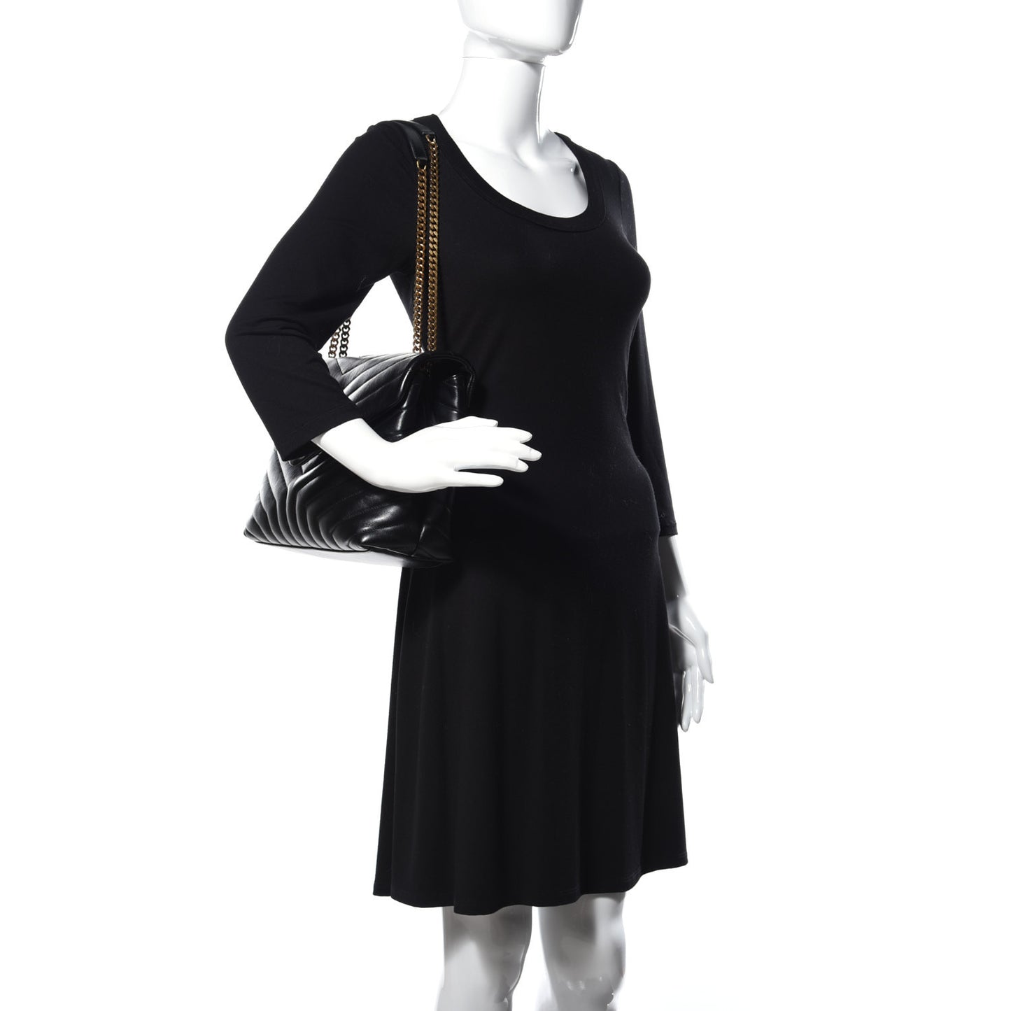 Calfskin Y Quilted Monogram Medium Loulou Chain Satchel Black