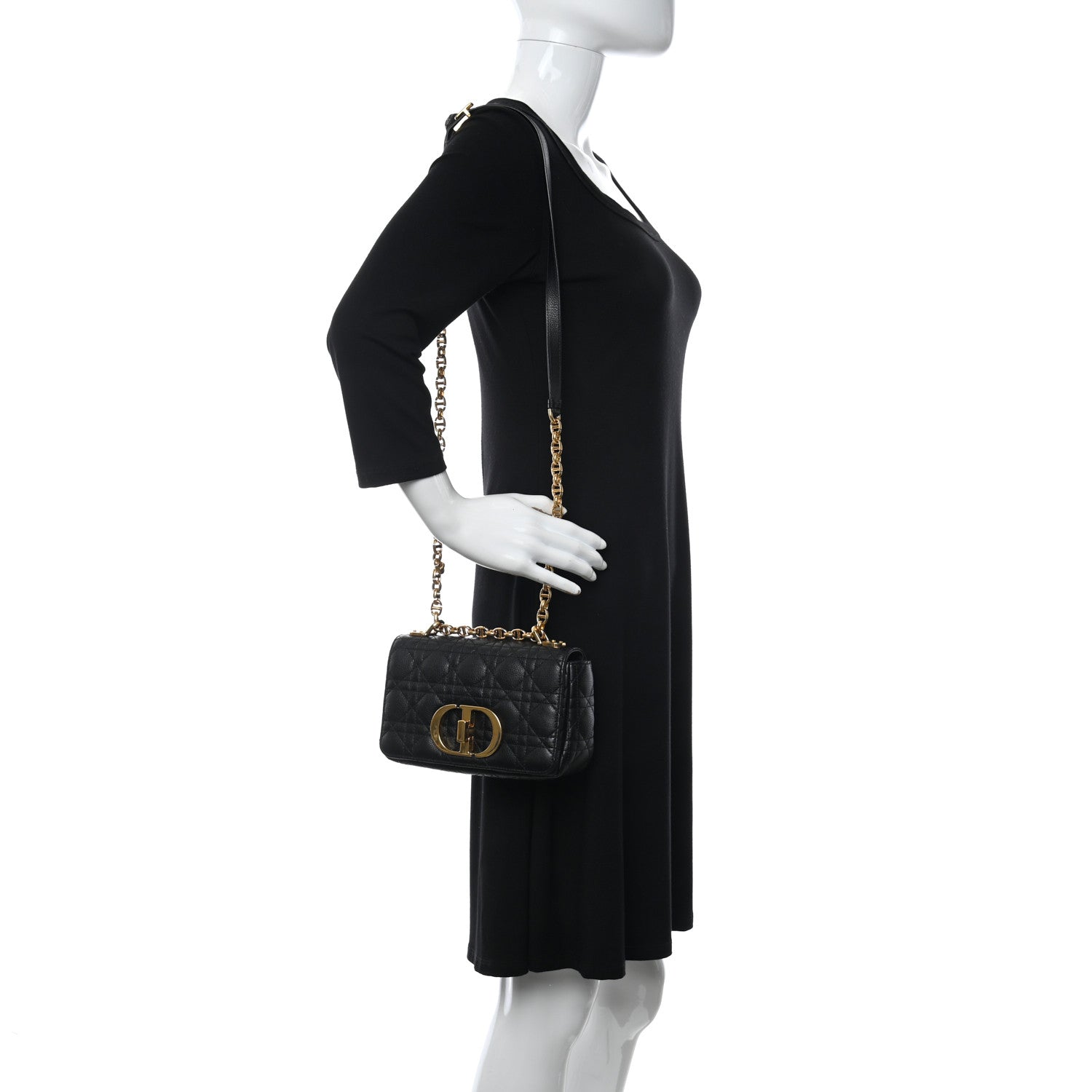 Christian Dior Calfskin Cannage Small Caro Bag Black 2 of 10