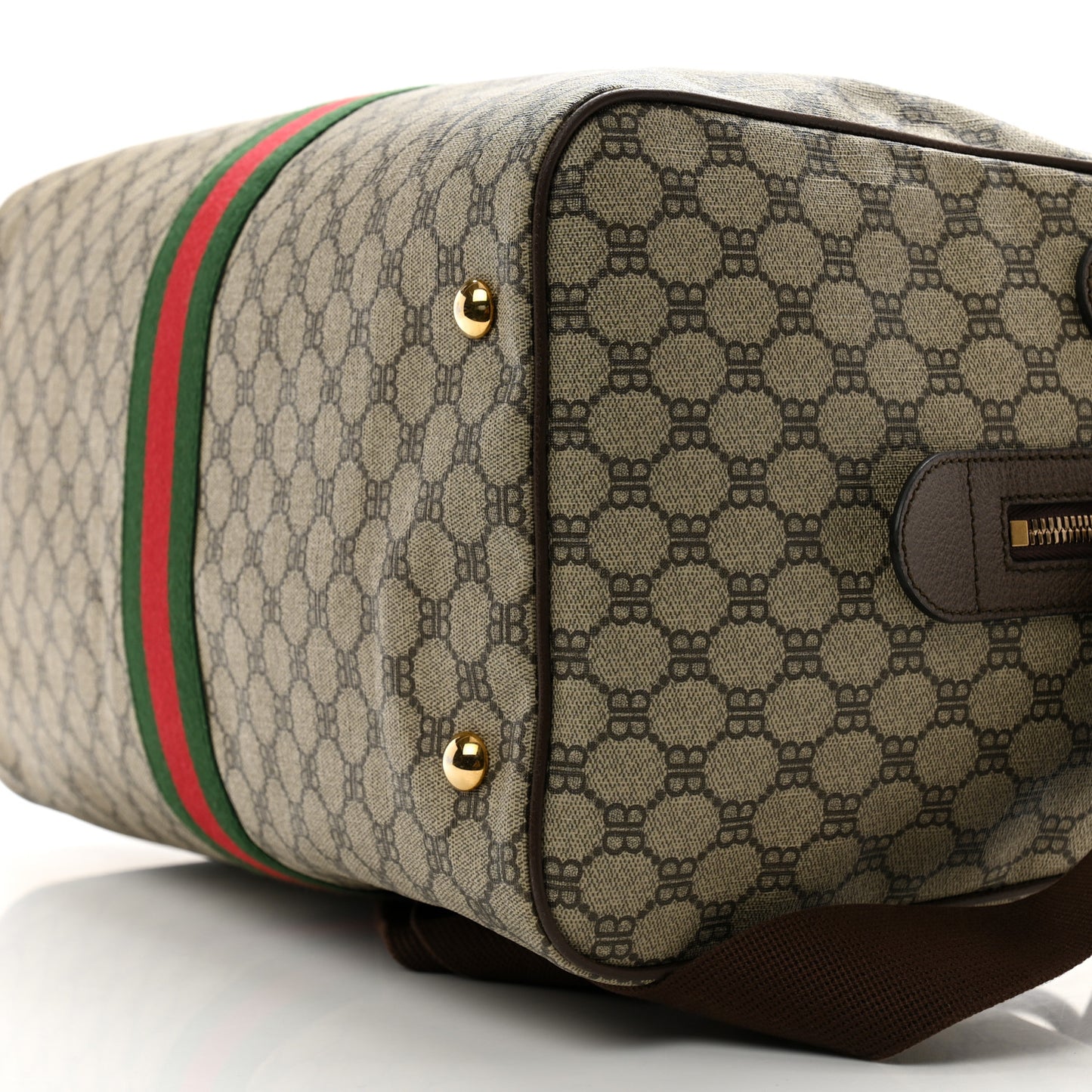 X BALENCIAGA BB Monogram Web Graffiti Medium Ophidia Carry-On Duffle Bag Beige New Acero