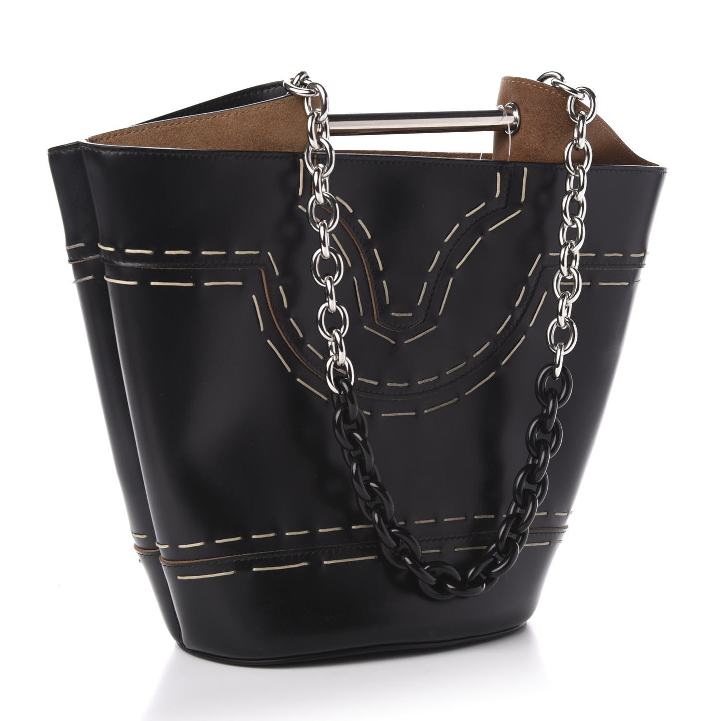 Calfskin Pickstitch Mini Top Handle Bucket Bag Black