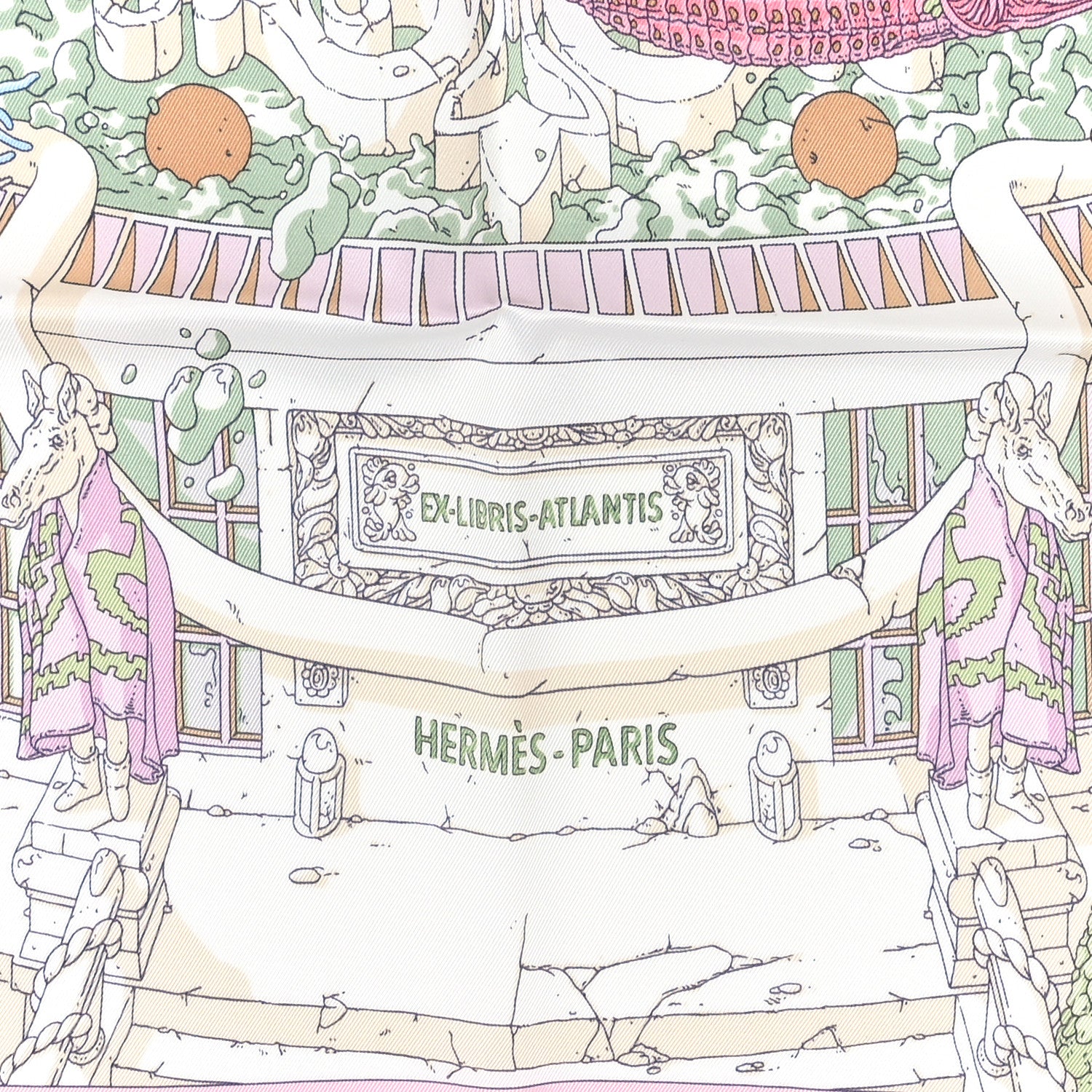 Hermes Silk Vintage Ex Libris Atlantis Scarf 70 Gris Perle Rose Pale 5 of 5