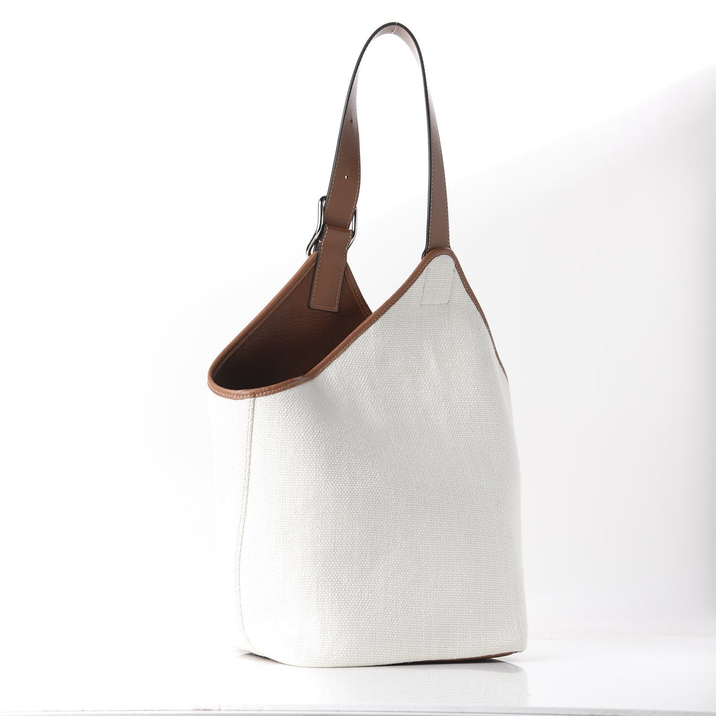 Linen Belted Strap Balloon Bucket Bag White