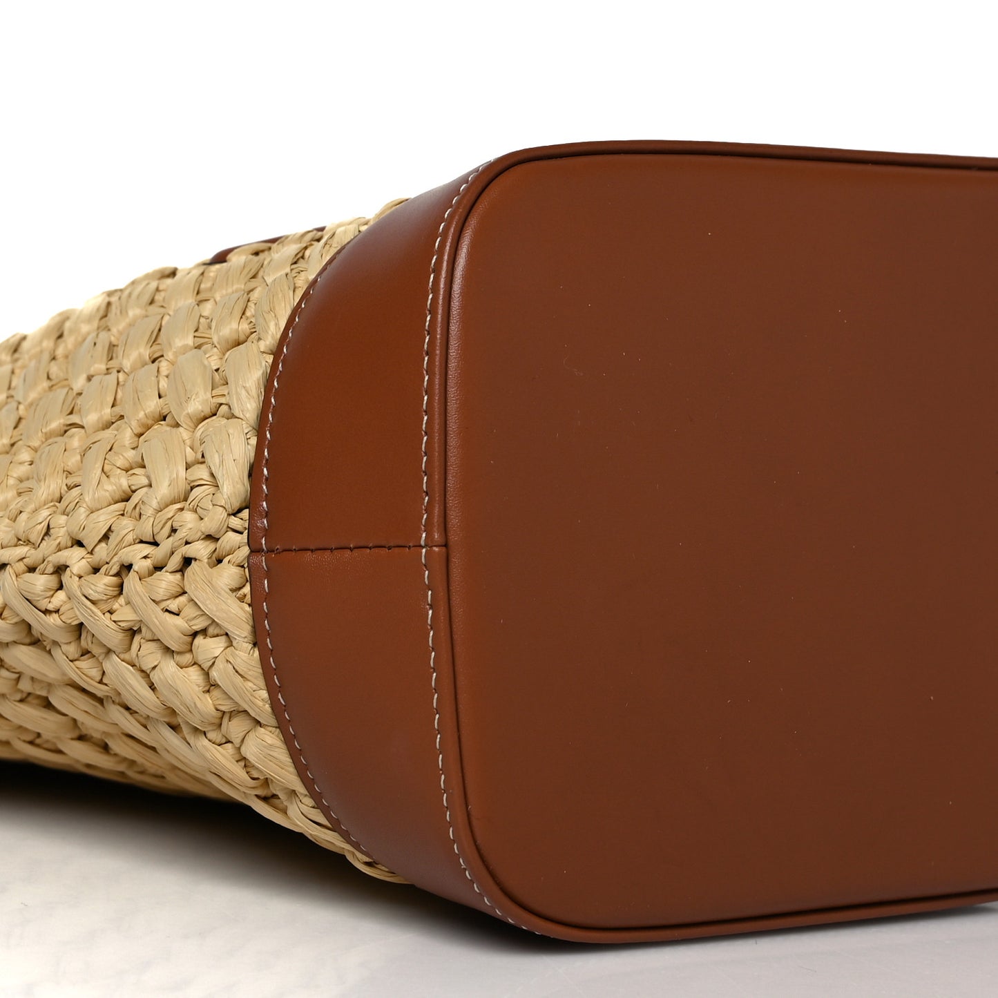 Raffia Calfskin Small Triomphe Bucket Natural Tan