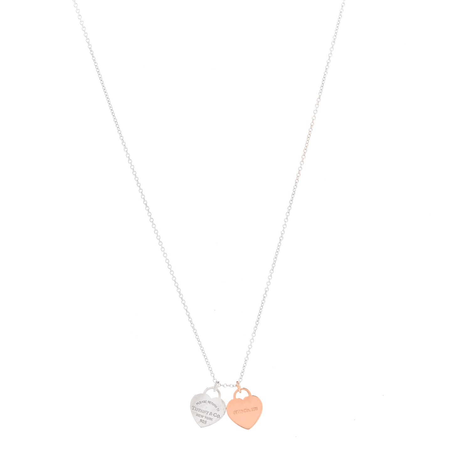 Sterling Silver 18K Rose Gold Mini Return to Tiffany Double Heart Tag Pendant Necklace