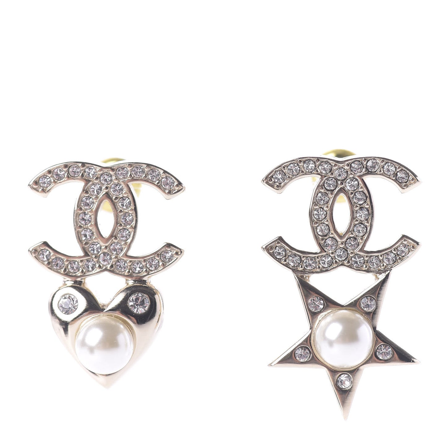 Crystal Pearl Charming Winter CC Star Heart Earrings Gold