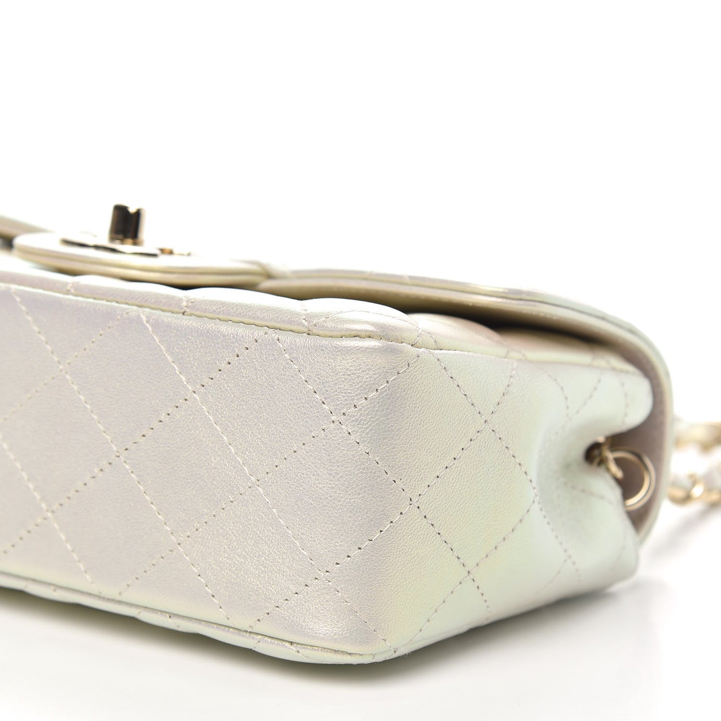 Iridescent Lambskin Quilted Mini Rectangular Flap Ivory