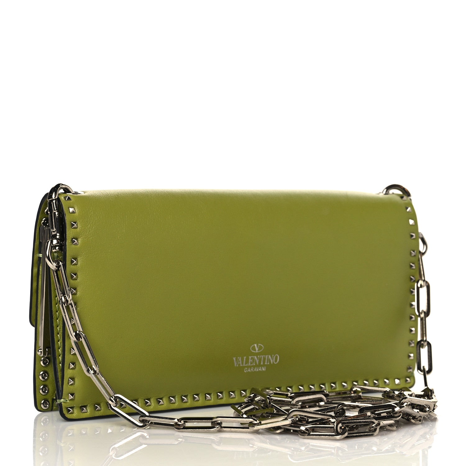 Valentino Garavani Vitello Rockstud Turn Lock Chain Clutch Deep Clover 2 of 9