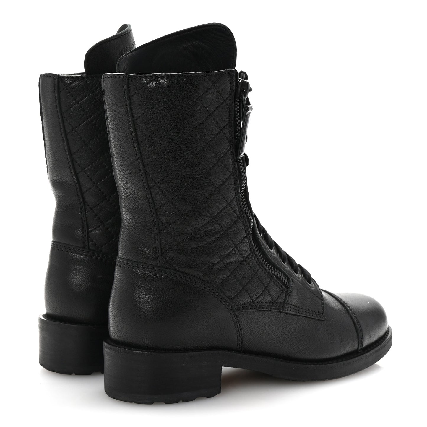 Sheepskin Quilted CC Tall Lace Up Combat Boots 35 Black