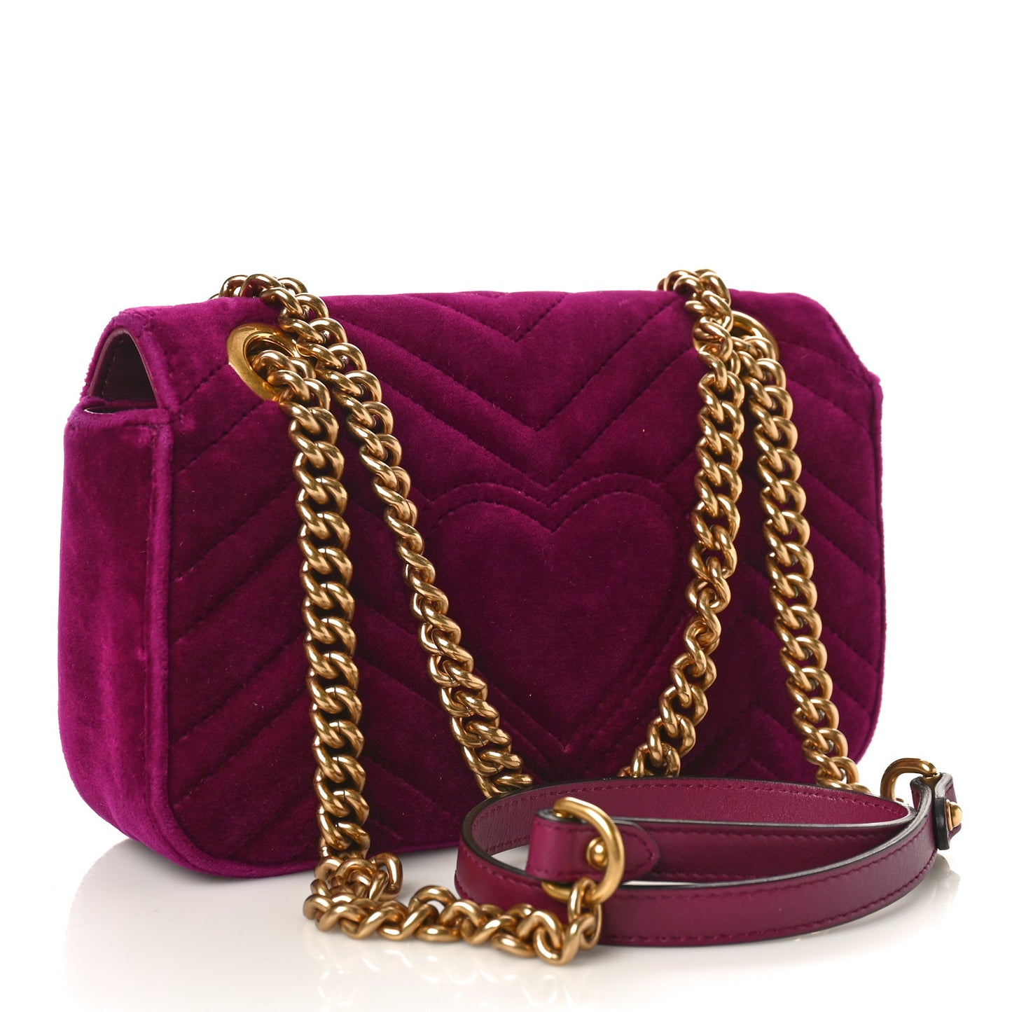 Velvet Matelasse Mini GG Marmont Shoulder Bag Fuchsia Violet Cyclamen