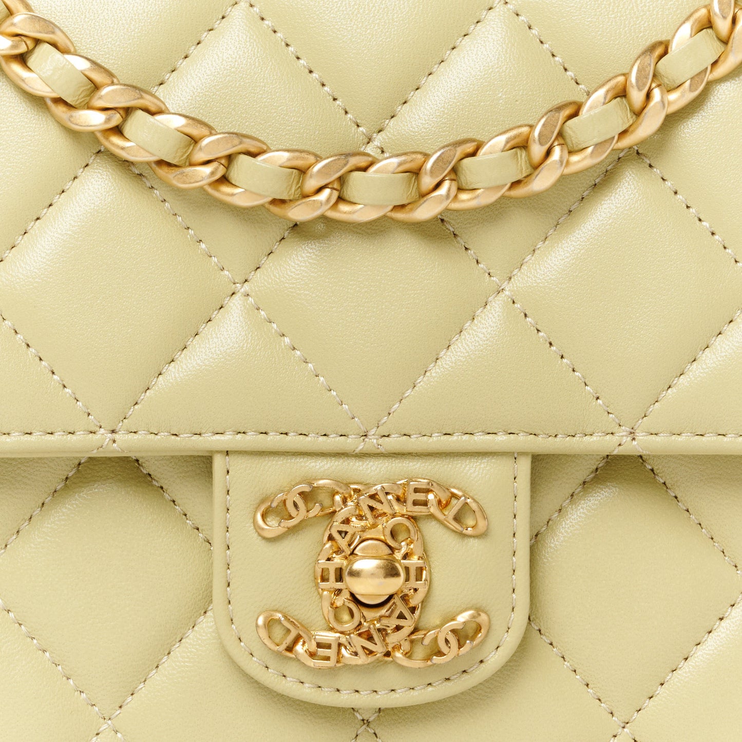 Shiny Lambskin Quilted Mini Flap Green