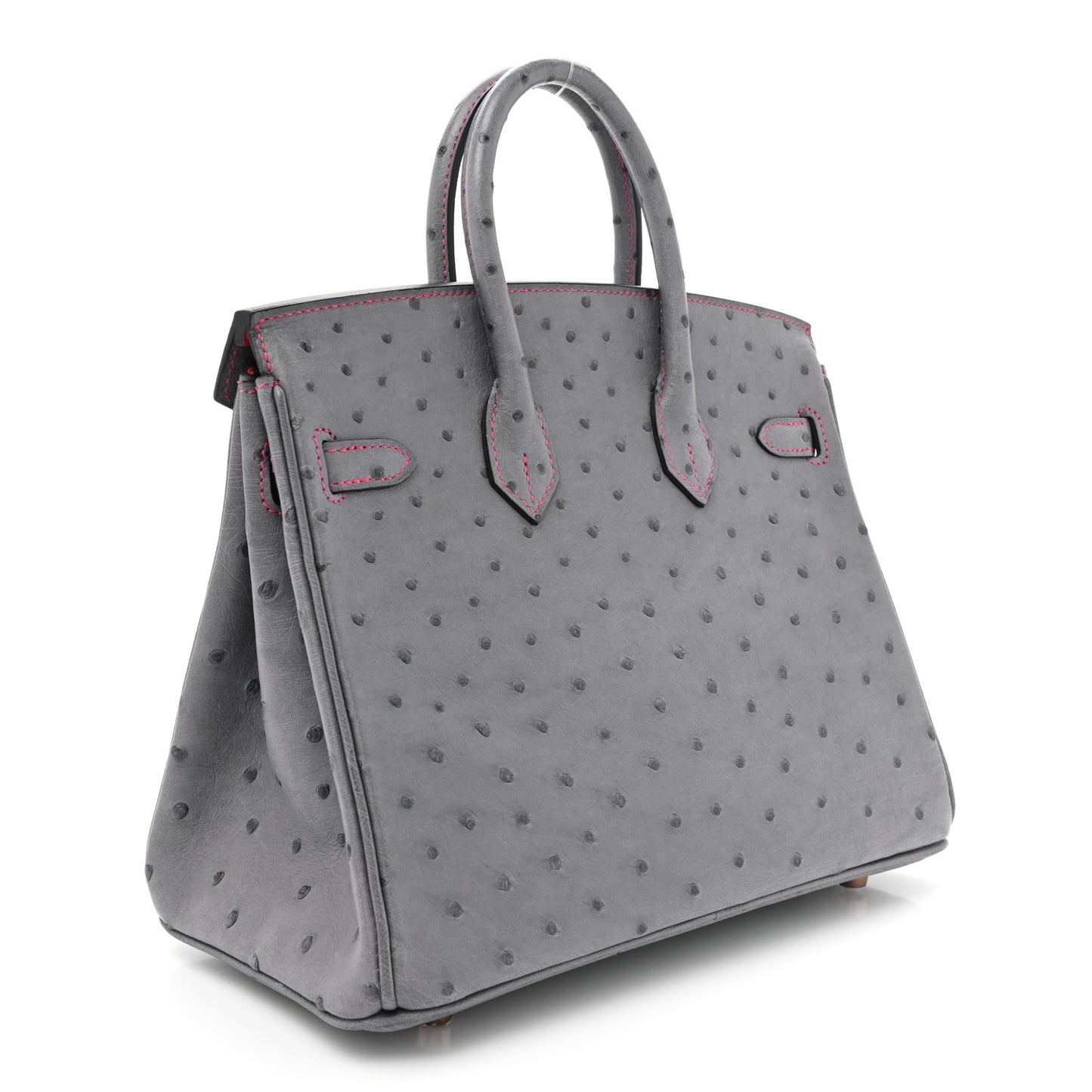 Ostrich Horseshoe Birkin 25 Gris Agate Rose Shocking