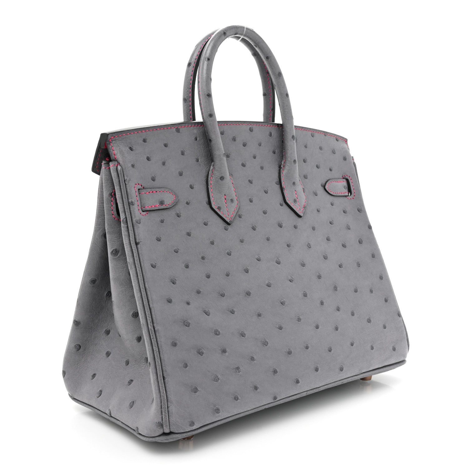 Hermes Ostrich Horseshoe Birkin 25 Gris Agate Rose Shocking 3 of 8