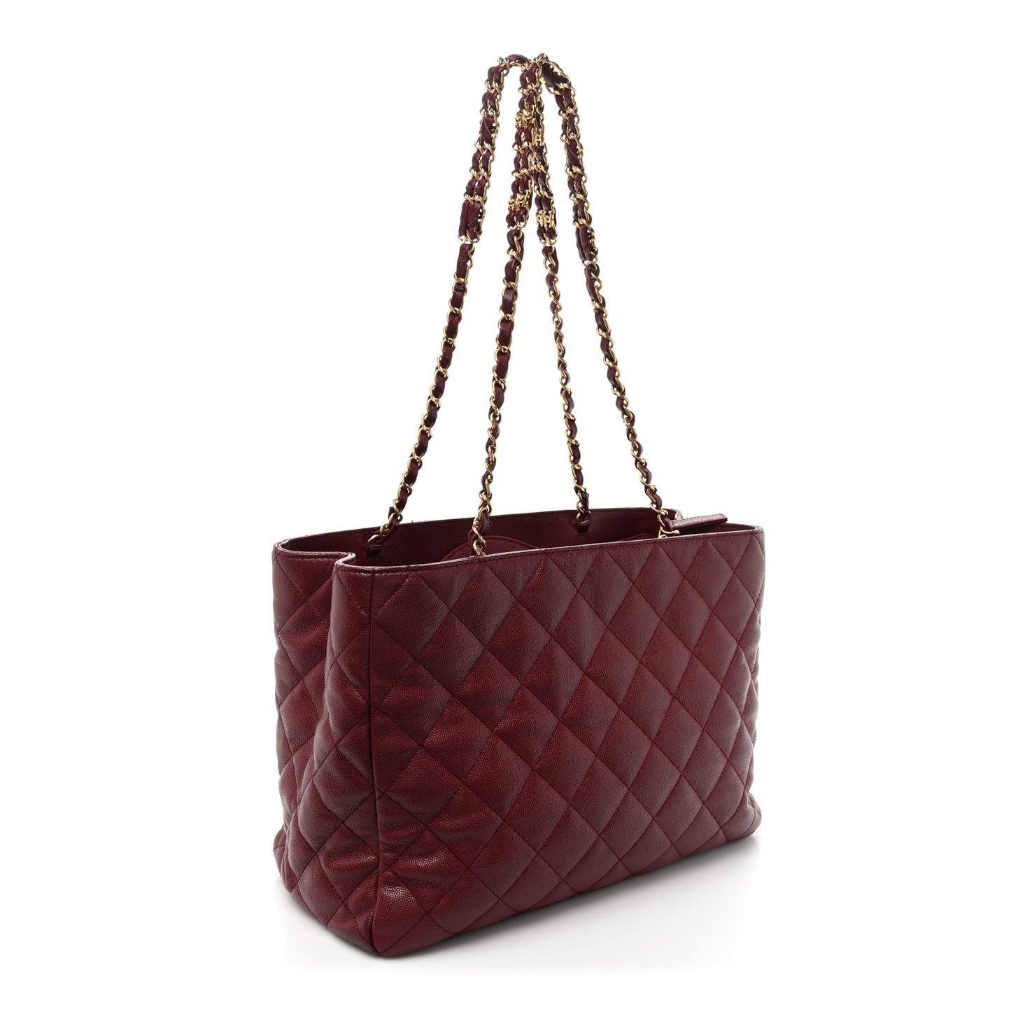 Caviar Quilted Shopping Tote Dark Burgundy
