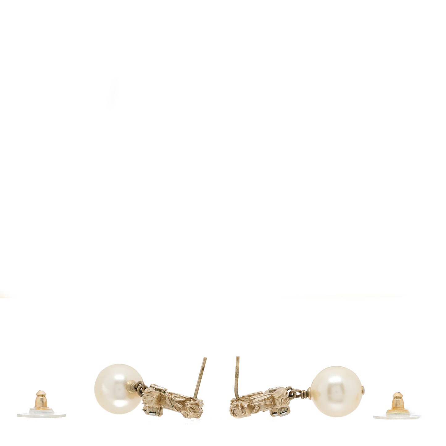 Pearl Crystal CC Drop Earrings Gold