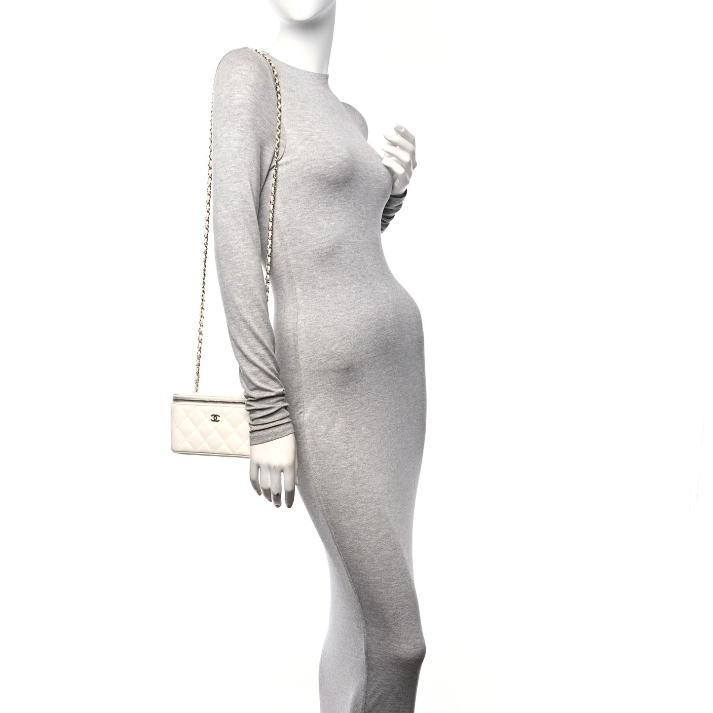 Caviar Quilted Small Vanity Case With Chain White